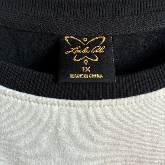 New Colorblock Cotton Sweatshirtrt 1X Ivory Camel and Bkack - Picture 2 of 6